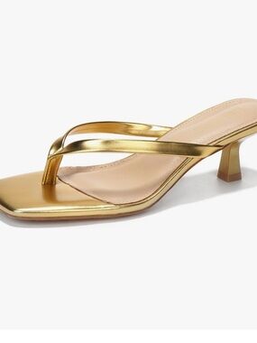 Gold Metallic Kitten Heel Thong Sandals - Women's